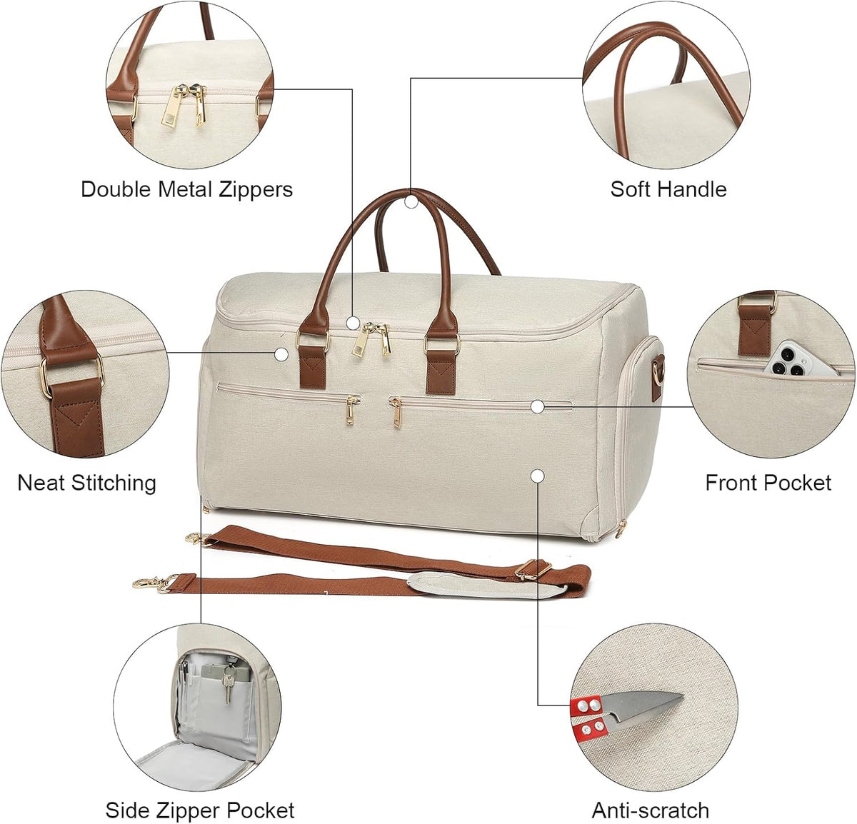 Garment Bag with Shoe Pouch Carry On Convertible Travel Duffel Bag for Men Women, 2 in 1 Hanging Suitcase Suit Business Travel Bag, Brown
