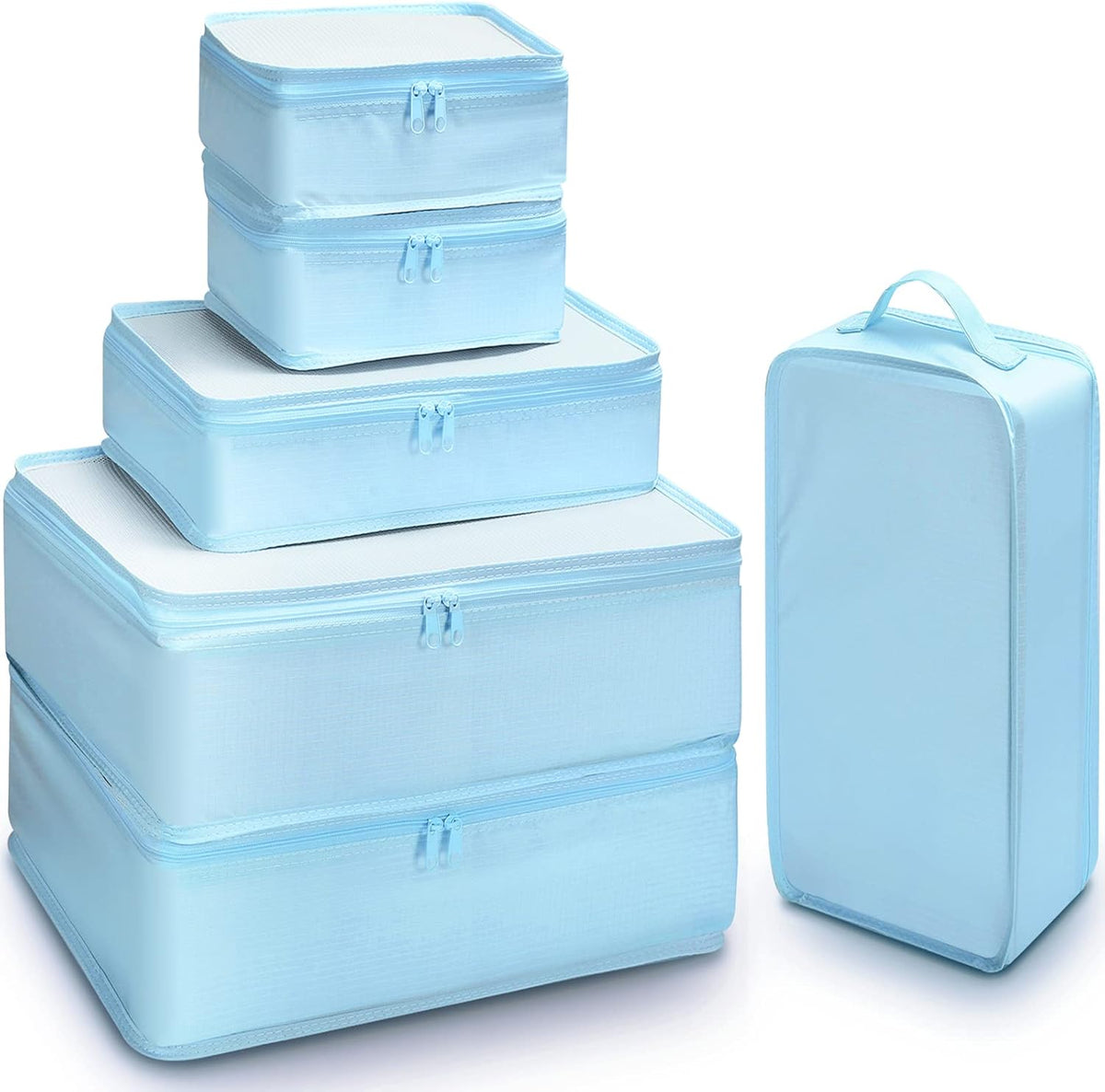 6 Set Packing Cubes with Shoe Bag - Lightweight Travel Luggage Suitcase Organizers