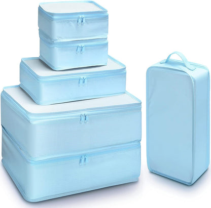 6 Set Packing Cubes with Shoe Bag - Lightweight Travel Luggage Suitcase Organizers