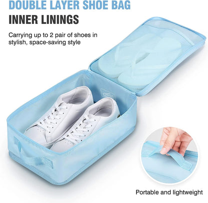 6 Set Packing Cubes with Shoe Bag - Lightweight Travel Luggage Suitcase Organizers