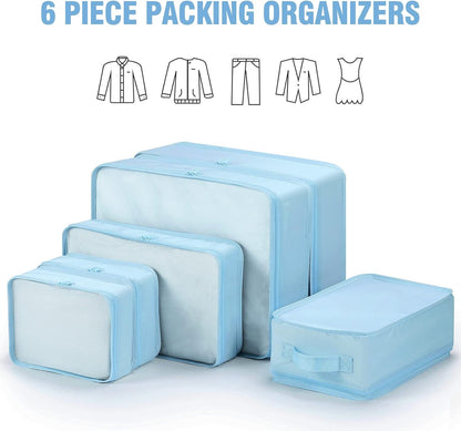 6 Set Packing Cubes with Shoe Bag - Lightweight Travel Luggage Suitcase Organizers