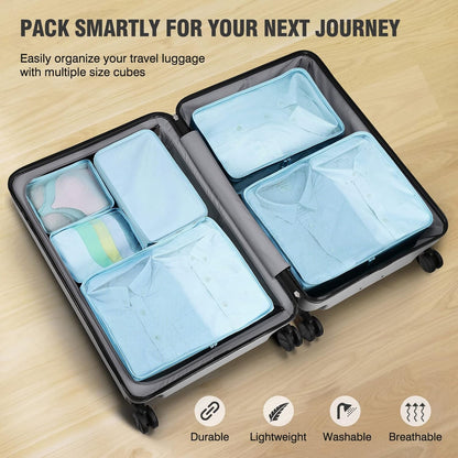 6 Set Packing Cubes with Shoe Bag - Lightweight Travel Luggage Suitcase Organizers