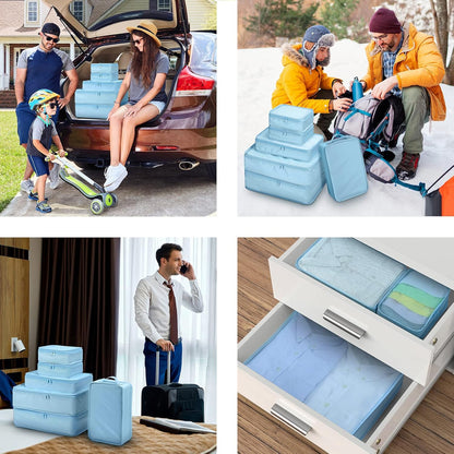 6 Set Packing Cubes with Shoe Bag - Lightweight Travel Luggage Suitcase Organizers
