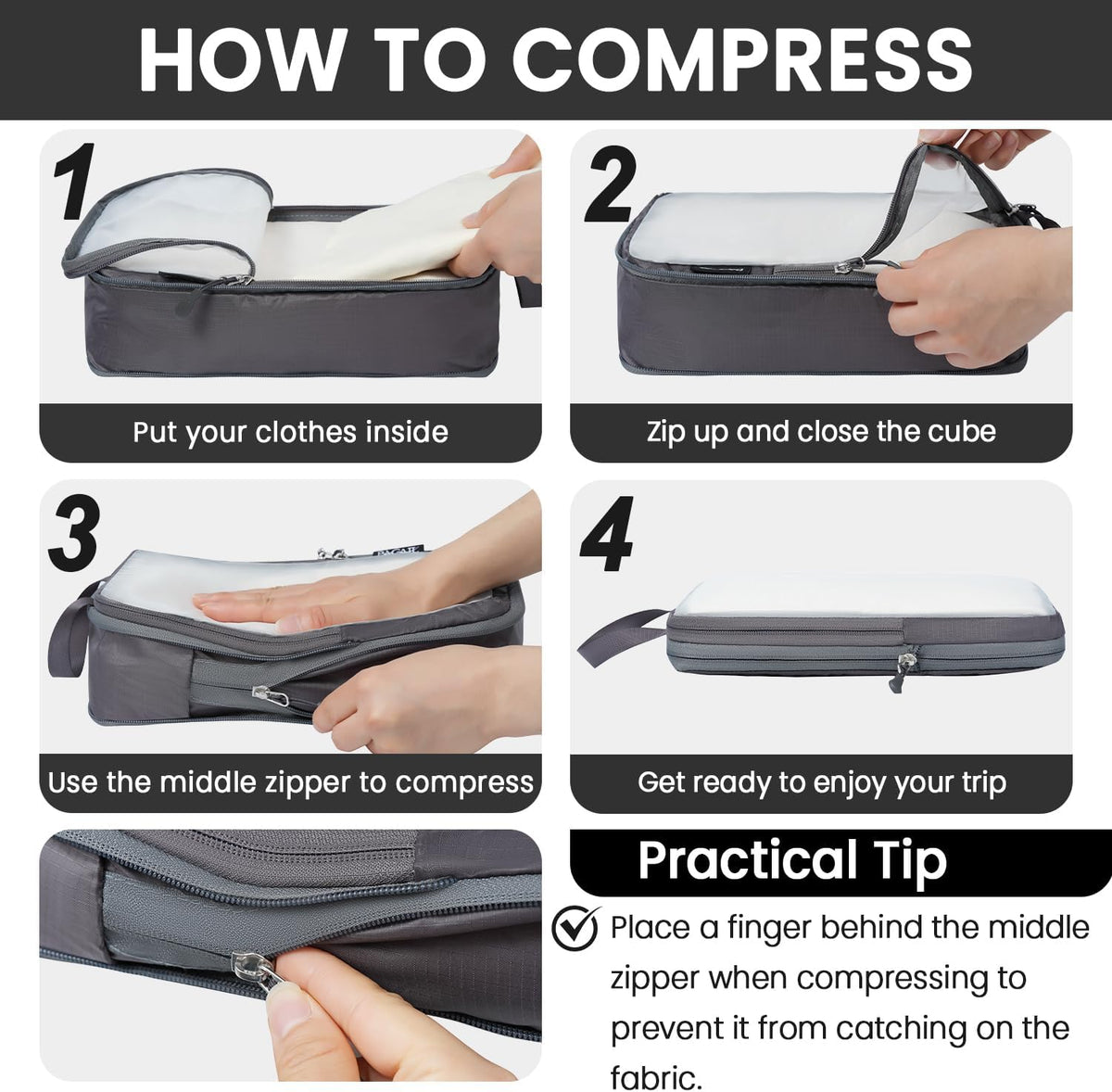 6 Set Ultralight Compression Packing Cubes Packing Organizer for Travel Accessories Luggage Suitcase Backpack