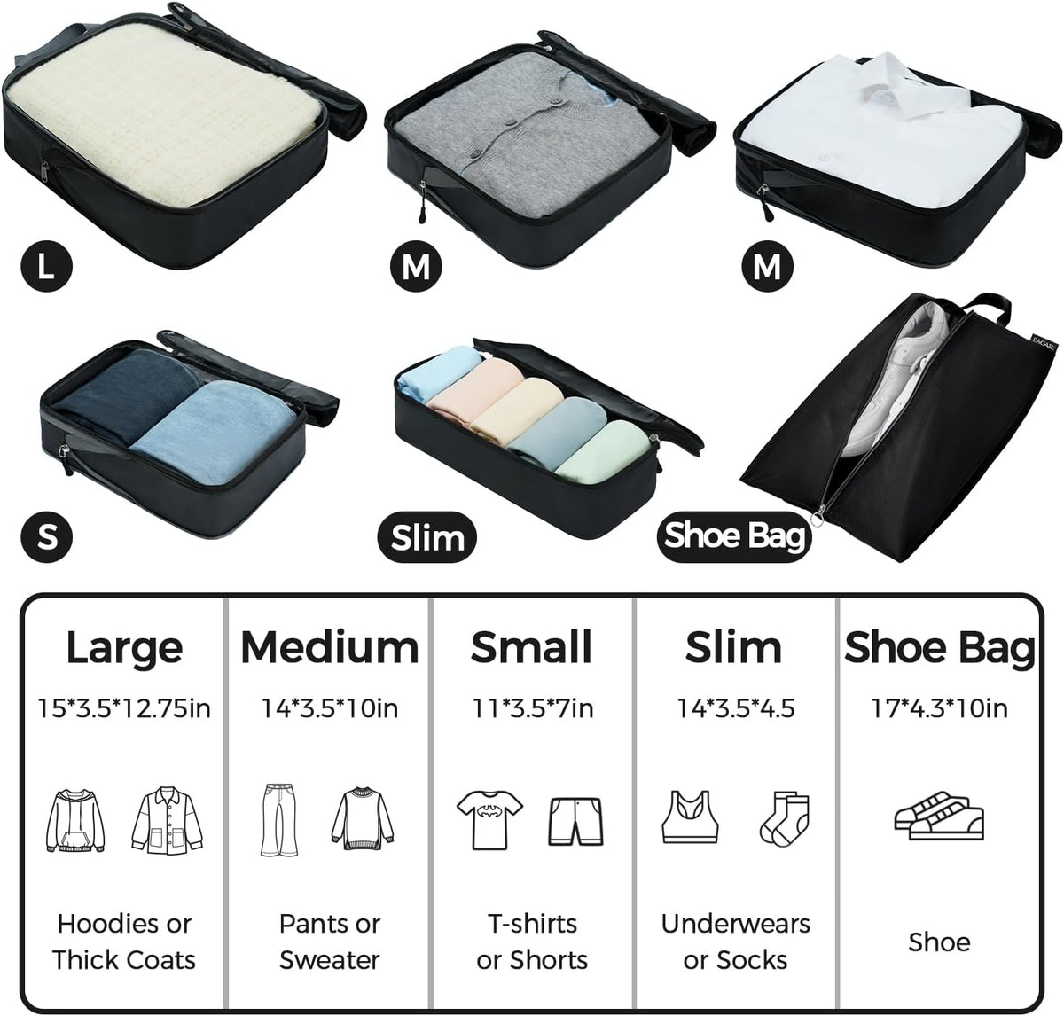 6 Set Ultralight Compression Packing Cubes Packing Organizer for Travel Accessories Luggage Suitcase Backpack