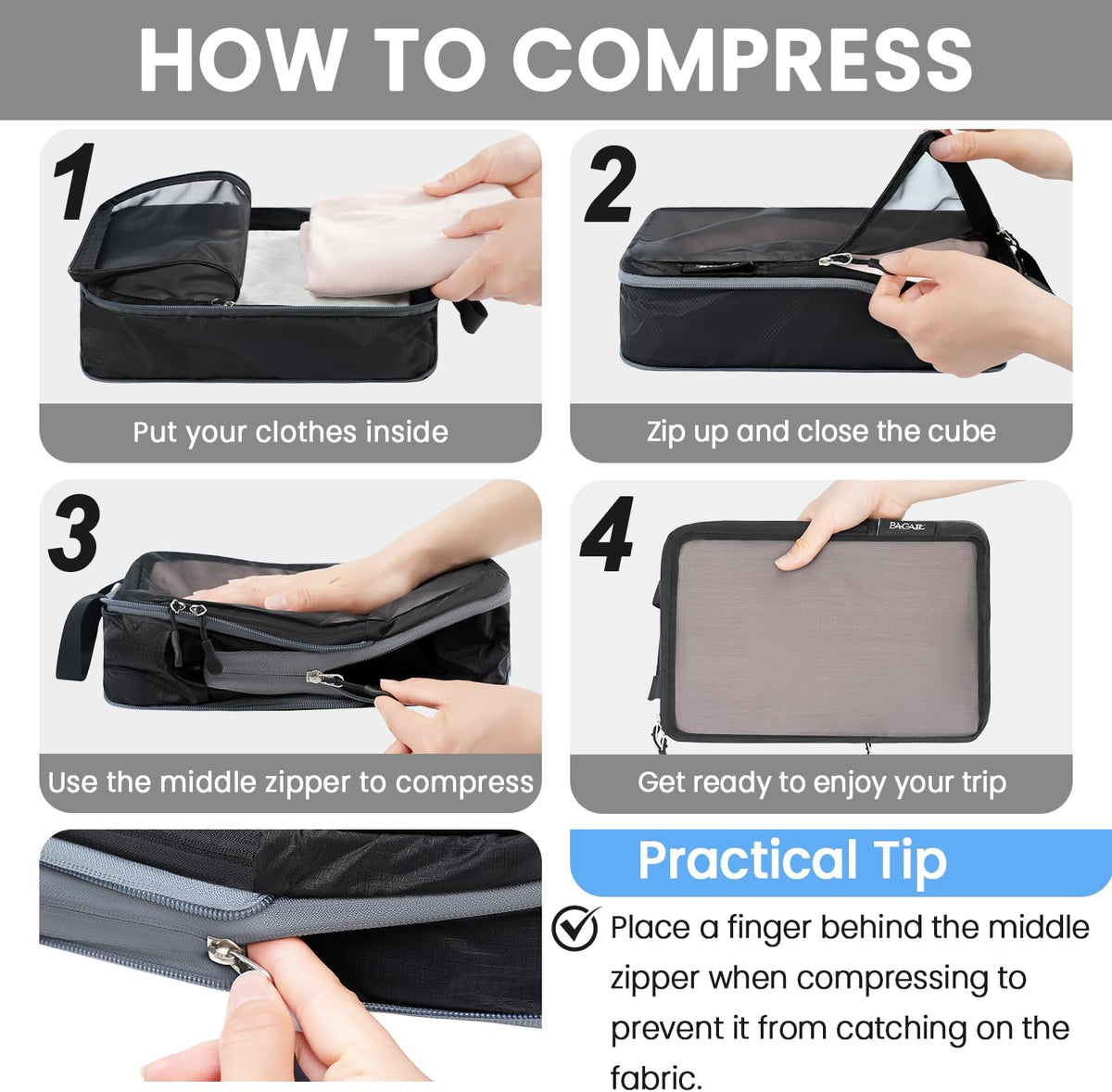 6 Set Ultralight Compression Packing Cubes Packing Organizer for Travel Accessories Luggage Suitcase Backpack