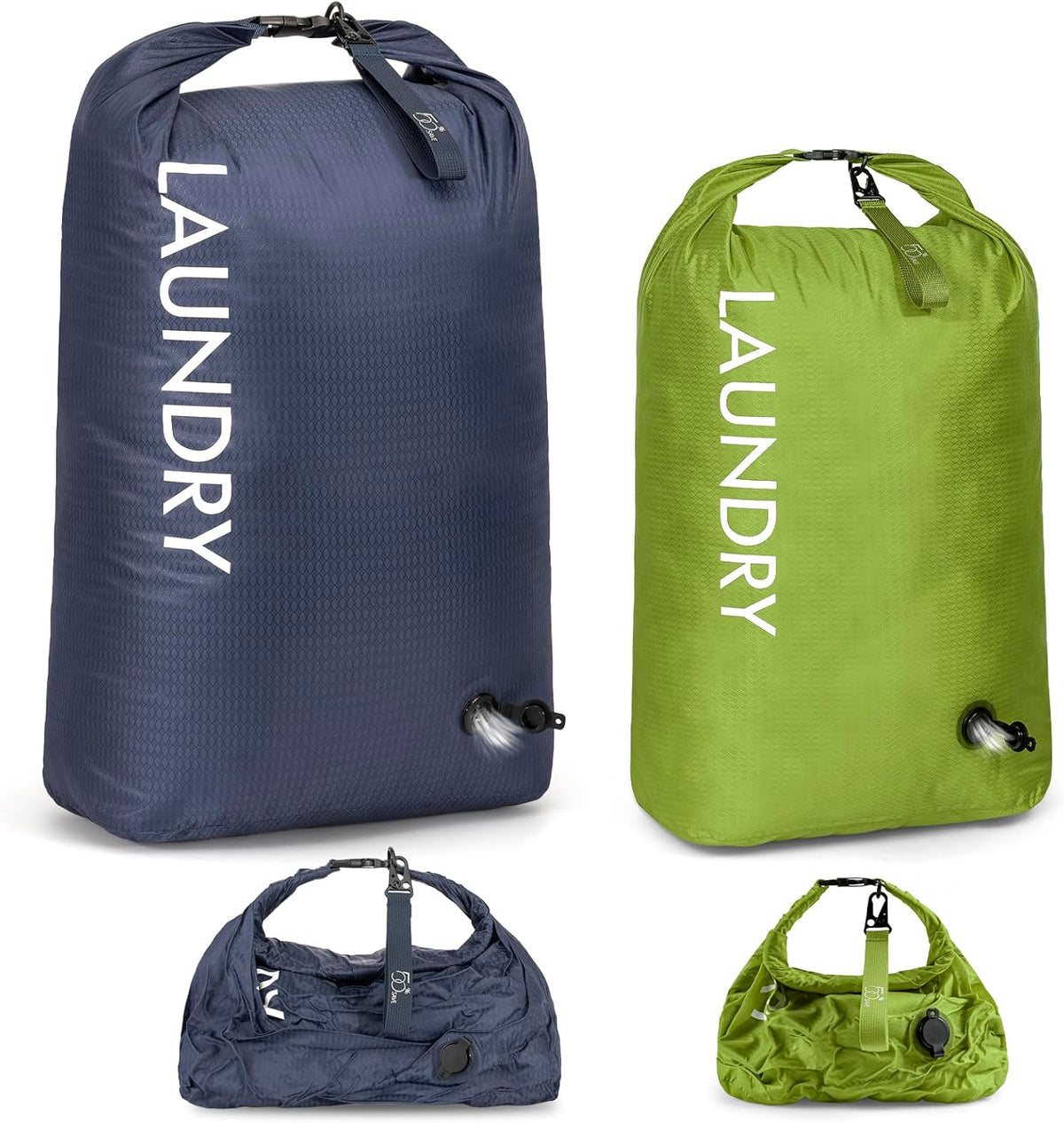 Compression Laundry Bag 2 Pack, Pump-Free Travel Laundry Bag for Dirty Clothes, Waterproof Wet Dry Bag, Space Saving Packing Organizer for Suitcase, Gym & Swim (Navy Blue & Orange)