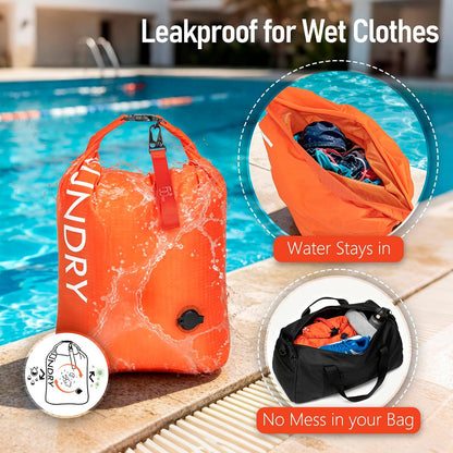 Compression Laundry Bag 2 Pack, Pump-Free Travel Laundry Bag for Dirty Clothes, Waterproof Wet Dry Bag, Space Saving Packing Organizer for Suitcase, Gym & Swim (Navy Blue & Orange)