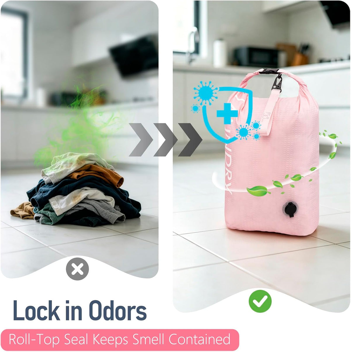 Compression Laundry Bag 2 Pack, Pump-Free Travel Laundry Bag for Dirty Clothes, Waterproof Wet Dry Bag, Space Saving Packing Organizer for Suitcase, Gym & Swim (Navy Blue & Orange)