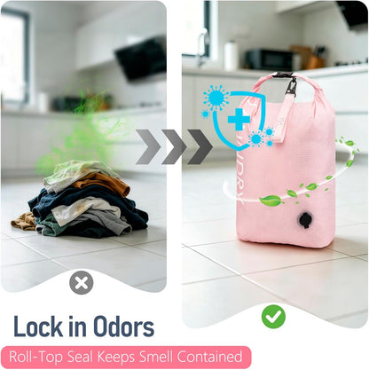 Compression Laundry Bag 2 Pack, Pump-Free Travel Laundry Bag for Dirty Clothes, Waterproof Wet Dry Bag, Space Saving Packing Organizer for Suitcase, Gym & Swim (Navy Blue & Orange)