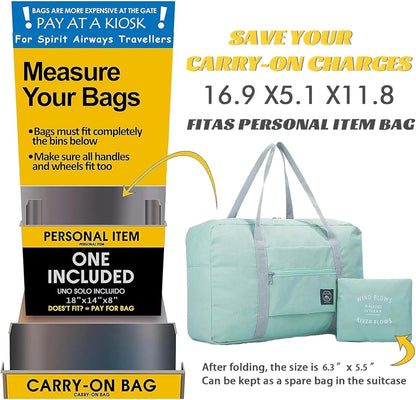 Foldable Travel Duffel Bag Tote Carry on Luggage Bag Spirit Airlines Personal item Sports Gym Bag Water Resistant Weekender Overnight Bags for Women and Men (Blue)
