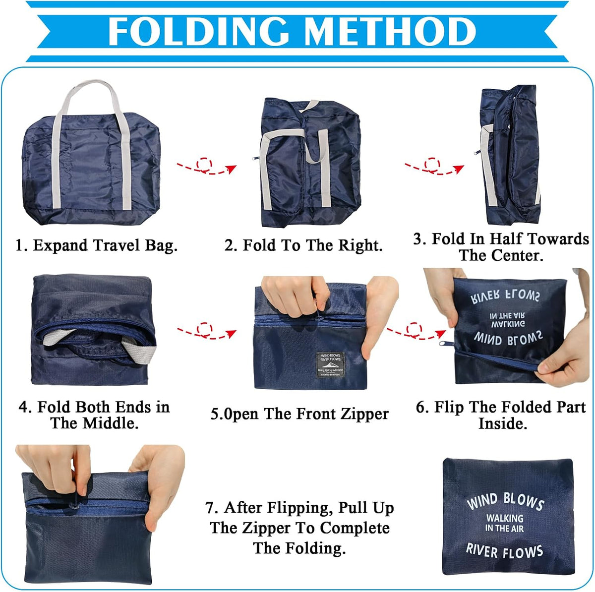Foldable Travel Duffel Bag Tote Carry on Luggage Bag Spirit Airlines Personal item Sports Gym Bag Water Resistant Weekender Overnight Bags for Women and Men (Blue)