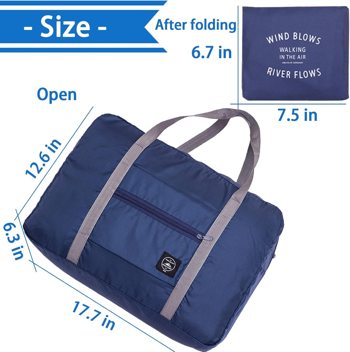 Foldable Travel Duffel Bag Tote Carry on Luggage Bag Spirit Airlines Personal item Sports Gym Bag Water Resistant Weekender Overnight Bags for Women and Men (Blue)