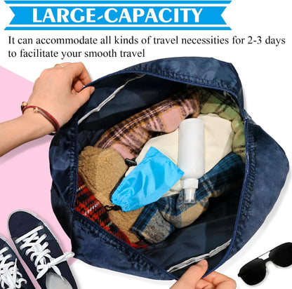 Foldable Travel Duffel Bag Tote Carry on Luggage Bag Spirit Airlines Personal item Sports Gym Bag Water Resistant Weekender Overnight Bags for Women and Men (Blue)