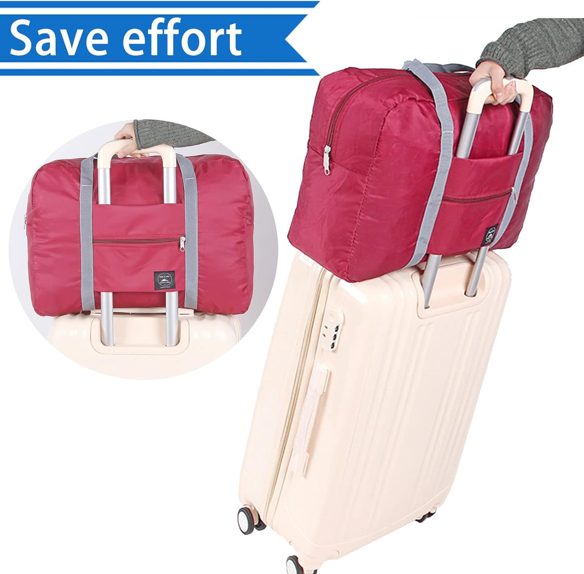 Foldable Travel Duffel Bag Tote Carry on Luggage Bag Spirit Airlines Personal item Sports Gym Bag Water Resistant Weekender Overnight Bags for Women and Men (Blue)