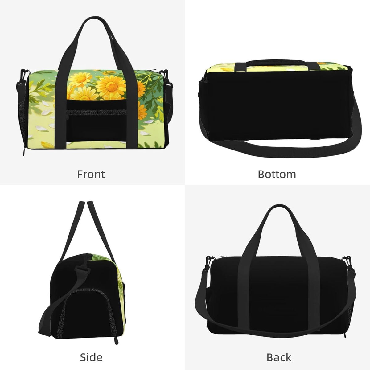 Yellow Daisy Pattern Duffel Bag with Shoe Compartment-Sports Gym Weekender for Men Women, Waterproof Travel Tote with Wet Pocket for Dirty Shoes