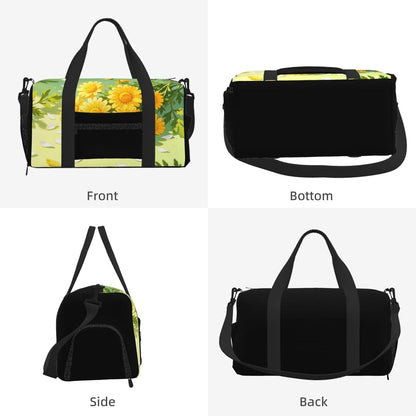 Yellow Daisy Pattern Duffel Bag with Shoe Compartment-Sports Gym Weekender for Men Women, Waterproof Travel Tote with Wet Pocket for Dirty Shoes