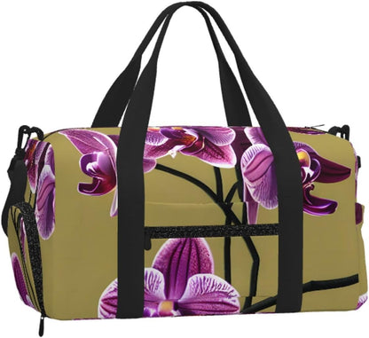 Beautiful Orchids Duffel Bag with Shoe Compartment-Sports Gym Weekender for Men Women, Waterproof Travel Tote with Wet Pocket for Dirty Shoes