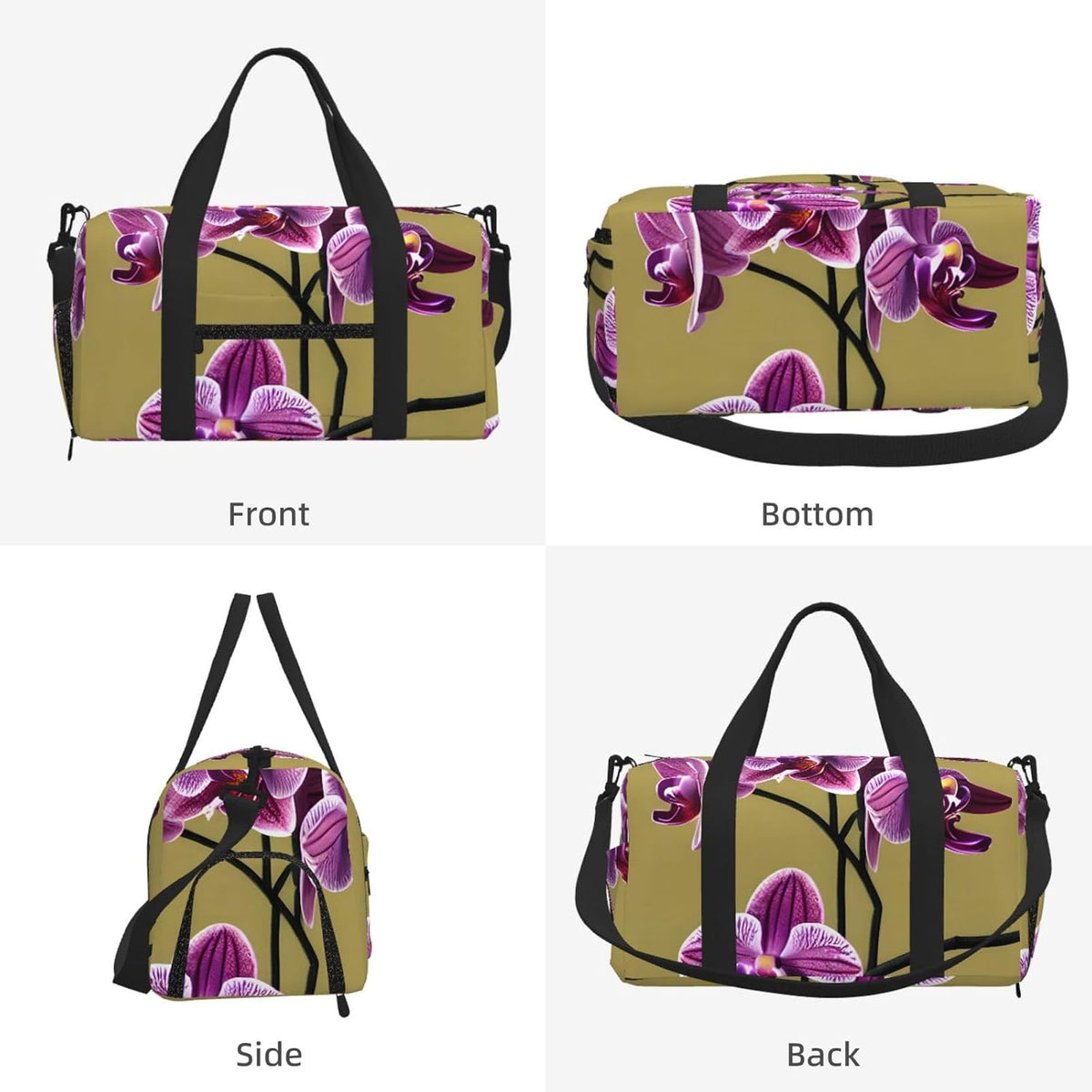 Beautiful Orchids Duffel Bag with Shoe Compartment-Sports Gym Weekender for Men Women, Waterproof Travel Tote with Wet Pocket for Dirty Shoes