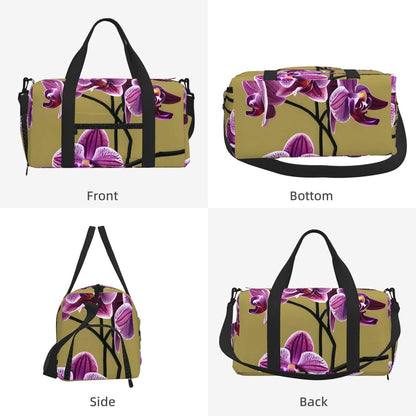 Beautiful Orchids Duffel Bag with Shoe Compartment-Sports Gym Weekender for Men Women, Waterproof Travel Tote with Wet Pocket for Dirty Shoes