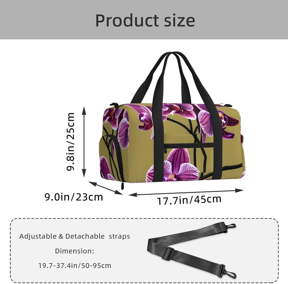 Beautiful Orchids Duffel Bag with Shoe Compartment-Sports Gym Weekender for Men Women, Waterproof Travel Tote with Wet Pocket for Dirty Shoes