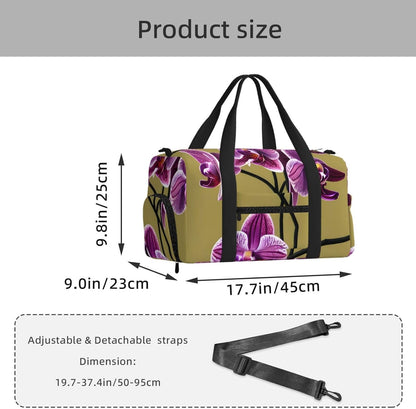 Beautiful Orchids Duffel Bag with Shoe Compartment-Sports Gym Weekender for Men Women, Waterproof Travel Tote with Wet Pocket for Dirty Shoes