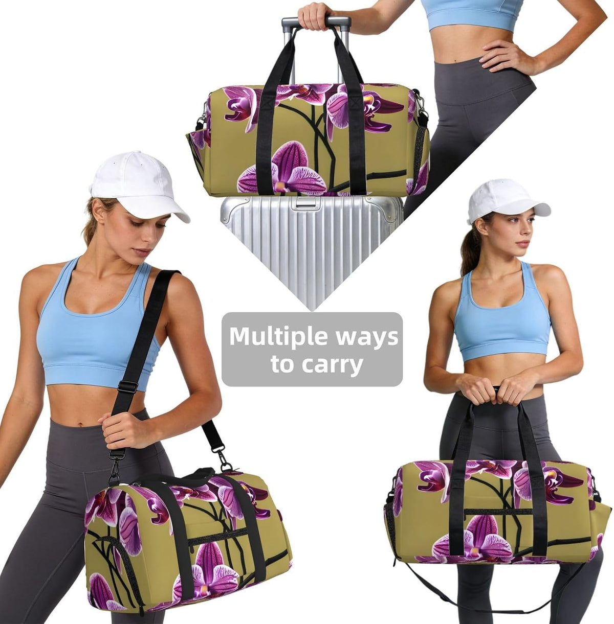 Beautiful Orchids Duffel Bag with Shoe Compartment-Sports Gym Weekender for Men Women, Waterproof Travel Tote with Wet Pocket for Dirty Shoes