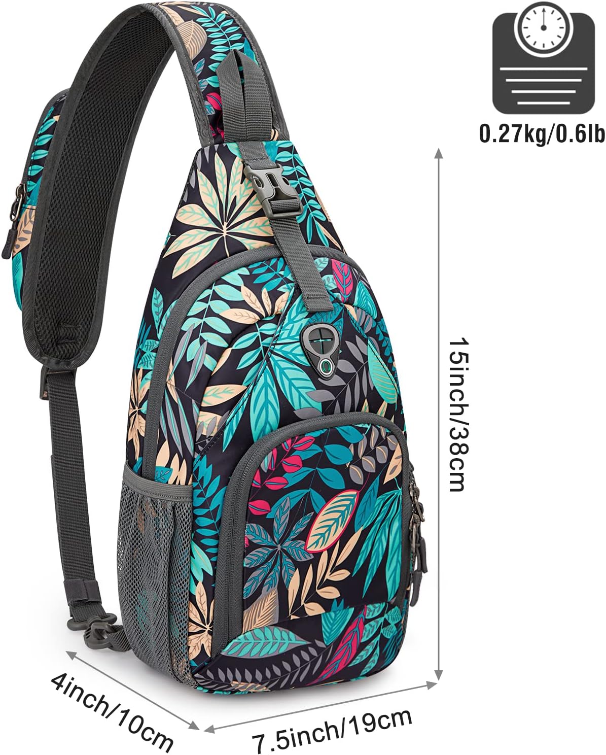 RFID Sling Bag Crossbody Backpack Small Chest Shoulder Bag Hiking Outdoor | Water-Resistant polyester Material, Size: 7.5 x 4 x 15 Inches, Travel, Sports, Reversible and Breathable Shoulder Strap