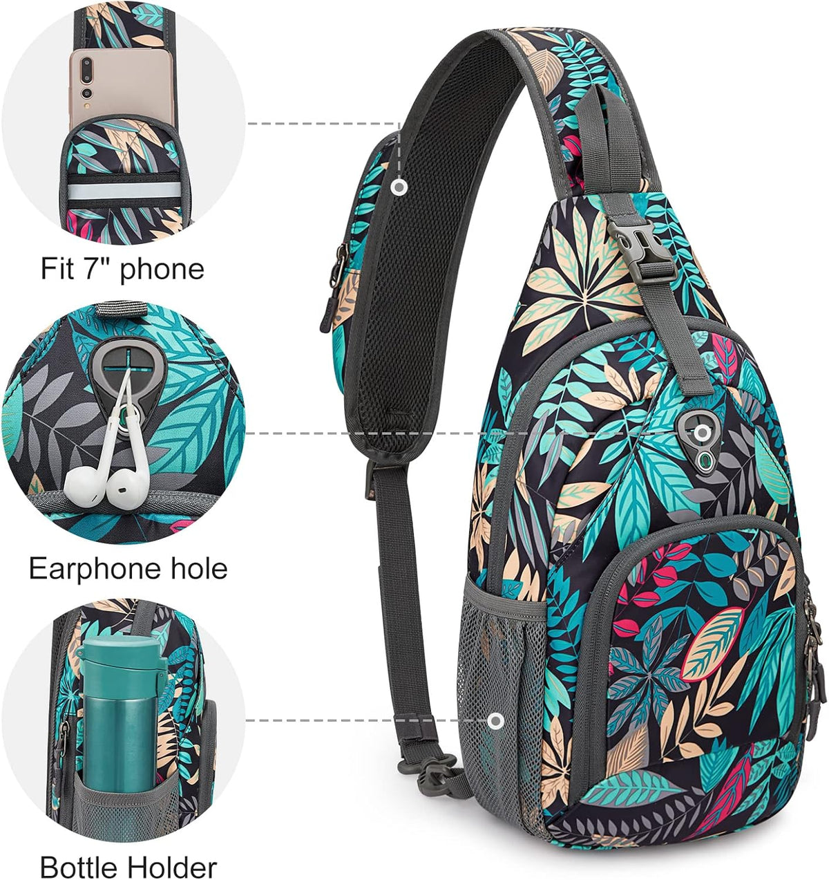 RFID Sling Bag Crossbody Backpack Small Chest Shoulder Bag Hiking Outdoor | Water-Resistant polyester Material, Size: 7.5 x 4 x 15 Inches, Travel, Sports, Reversible and Breathable Shoulder Strap