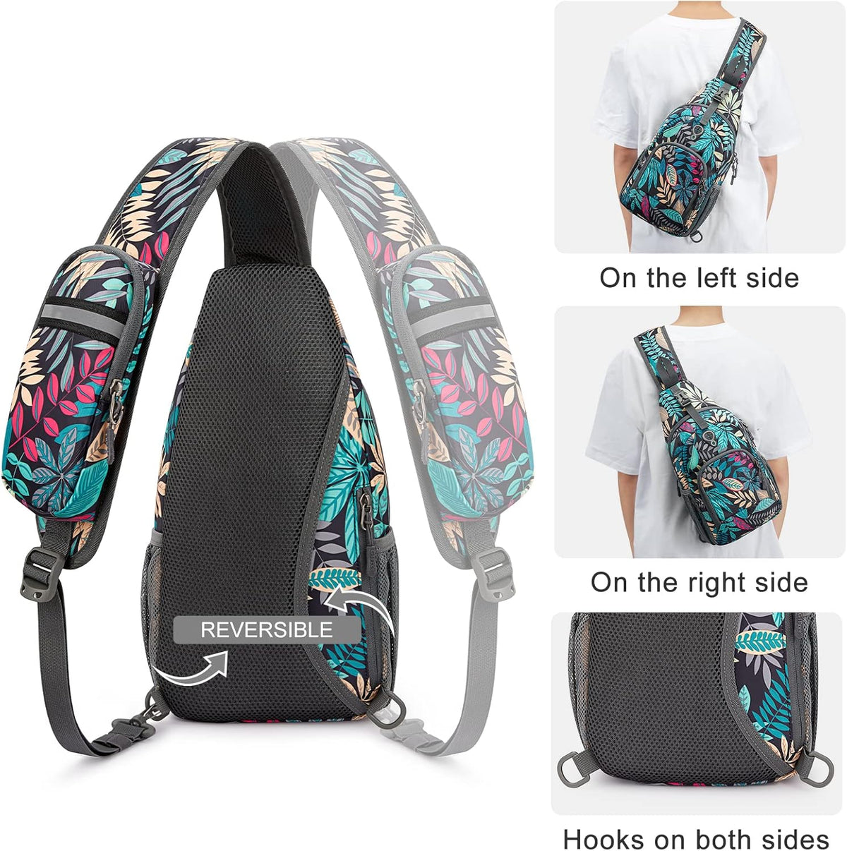 RFID Sling Bag Crossbody Backpack Small Chest Shoulder Bag Hiking Outdoor | Water-Resistant polyester Material, Size: 7.5 x 4 x 15 Inches, Travel, Sports, Reversible and Breathable Shoulder Strap