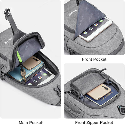 RFID Sling Bag Crossbody Backpack Small Chest Shoulder Bag Hiking Outdoor | Water-Resistant polyester Material, Size: 7.5 x 4 x 15 Inches, Travel, Sports, Reversible and Breathable Shoulder Strap