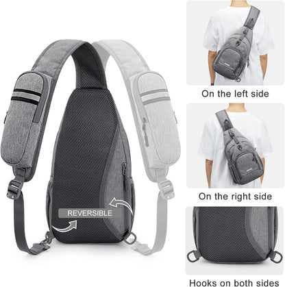 RFID Sling Bag Crossbody Backpack Small Chest Shoulder Bag Hiking Outdoor | Water-Resistant polyester Material, Size: 7.5 x 4 x 15 Inches, Travel, Sports, Reversible and Breathable Shoulder Strap