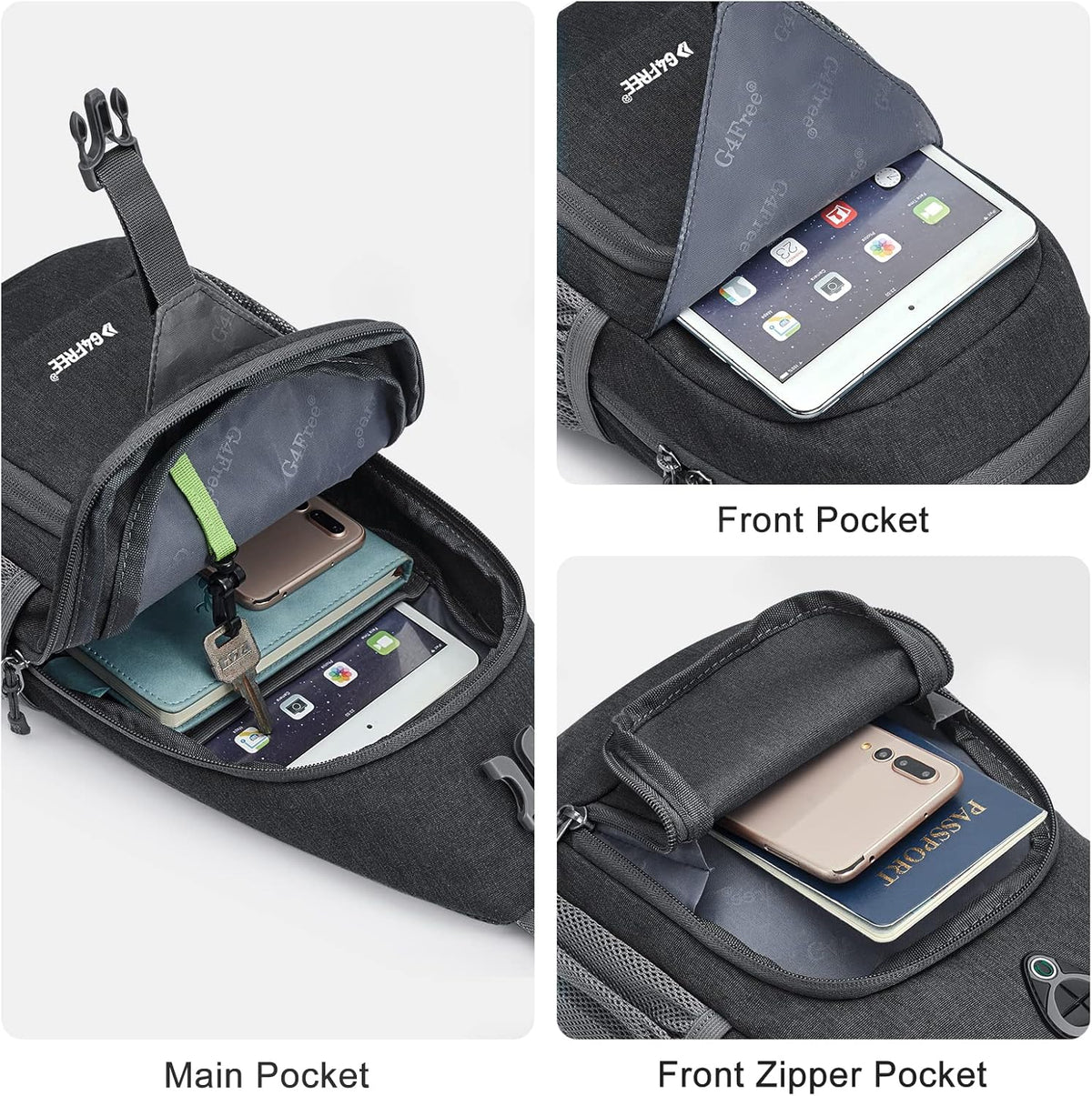 RFID Sling Bag Crossbody Backpack Small Chest Shoulder Bag Hiking Outdoor | Water-Resistant polyester Material, Size: 7.5 x 4 x 15 Inches, Travel, Sports, Reversible and Breathable Shoulder Strap