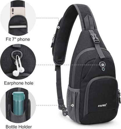 RFID Sling Bag Crossbody Backpack Small Chest Shoulder Bag Hiking Outdoor | Water-Resistant polyester Material, Size: 7.5 x 4 x 15 Inches, Travel, Sports, Reversible and Breathable Shoulder Strap