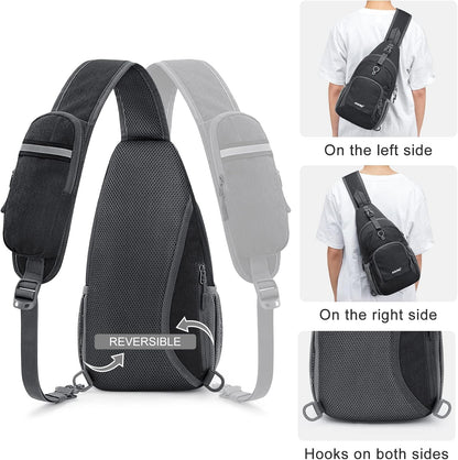 RFID Sling Bag Crossbody Backpack Small Chest Shoulder Bag Hiking Outdoor | Water-Resistant polyester Material, Size: 7.5 x 4 x 15 Inches, Travel, Sports, Reversible and Breathable Shoulder Strap