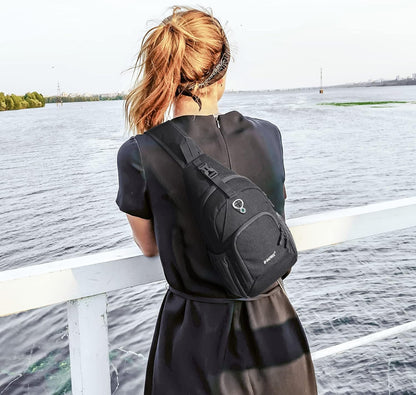 RFID Sling Bag Crossbody Backpack Small Chest Shoulder Bag Hiking Outdoor | Water-Resistant polyester Material, Size: 7.5 x 4 x 15 Inches, Travel, Sports, Reversible and Breathable Shoulder Strap