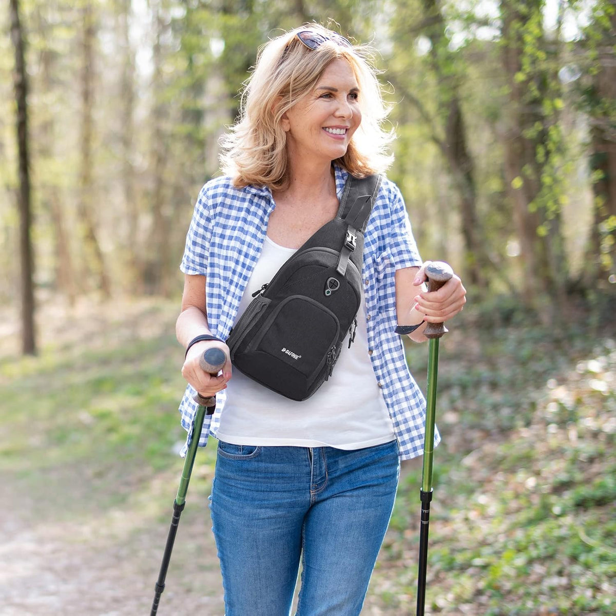 RFID Sling Bag Crossbody Backpack Small Chest Shoulder Bag Hiking Outdoor | Water-Resistant polyester Material, Size: 7.5 x 4 x 15 Inches, Travel, Sports, Reversible and Breathable Shoulder Strap