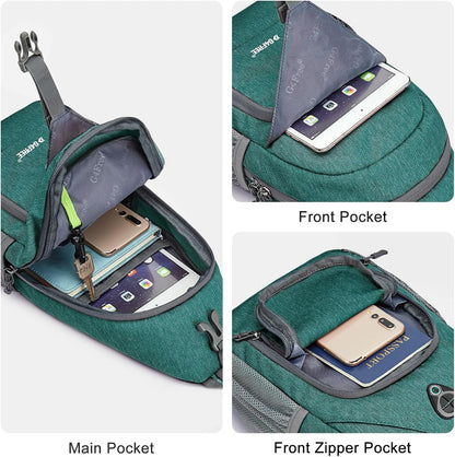 RFID Sling Bag Crossbody Backpack Small Chest Shoulder Bag Hiking Outdoor | Water-Resistant polyester Material, Size: 7.5 x 4 x 15 Inches, Travel, Sports, Reversible and Breathable Shoulder Strap