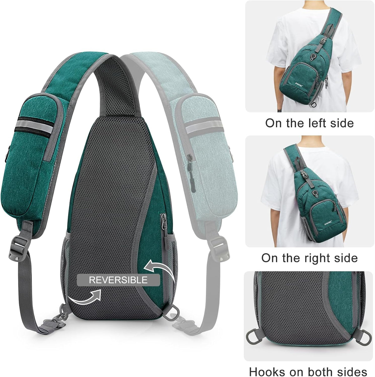 RFID Sling Bag Crossbody Backpack Small Chest Shoulder Bag Hiking Outdoor | Water-Resistant polyester Material, Size: 7.5 x 4 x 15 Inches, Travel, Sports, Reversible and Breathable Shoulder Strap