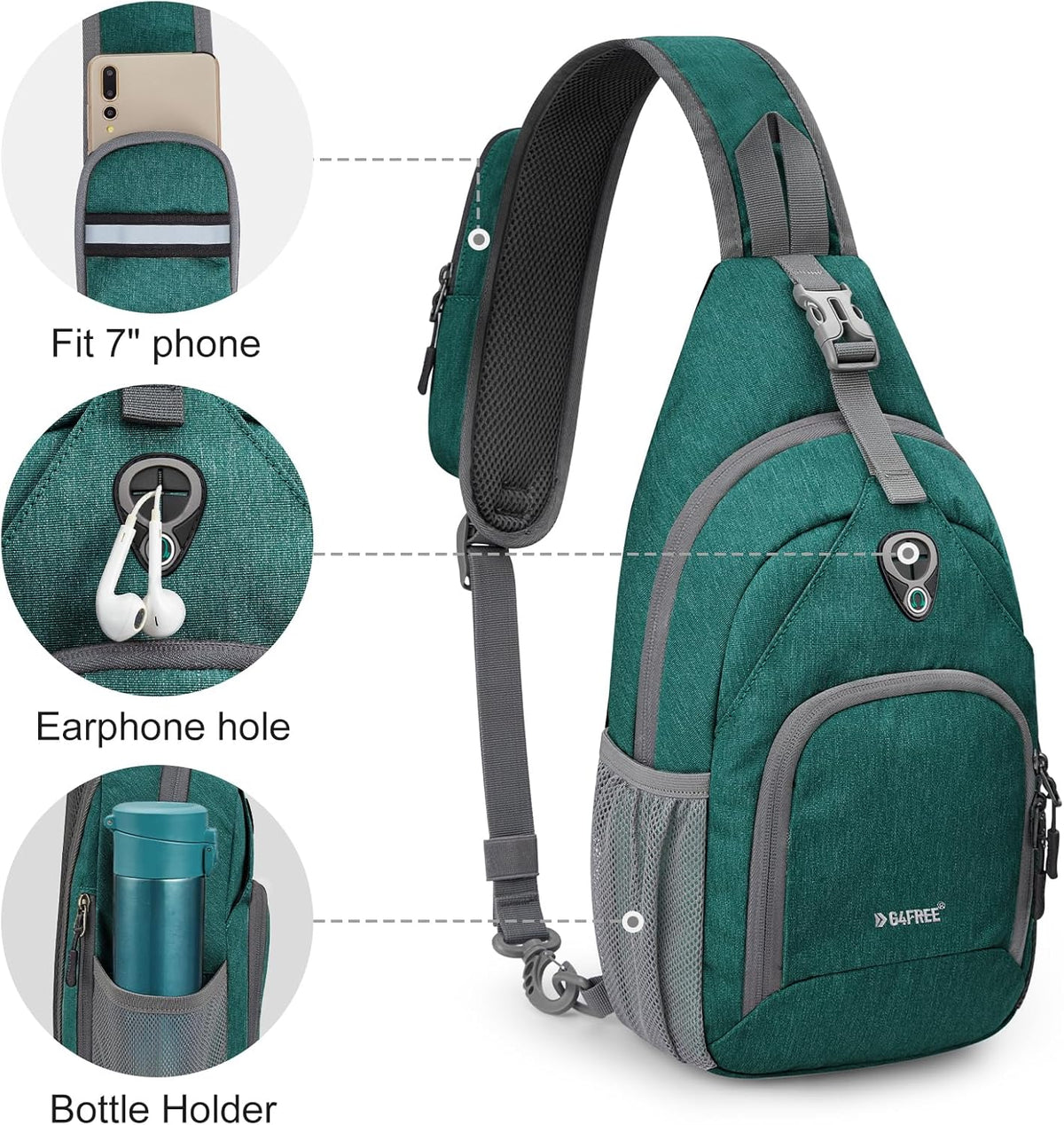 RFID Sling Bag Crossbody Backpack Small Chest Shoulder Bag Hiking Outdoor | Water-Resistant polyester Material, Size: 7.5 x 4 x 15 Inches, Travel, Sports, Reversible and Breathable Shoulder Strap