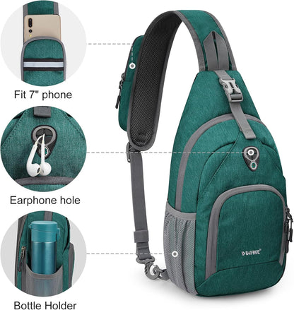 RFID Sling Bag Crossbody Backpack Small Chest Shoulder Bag Hiking Outdoor | Water-Resistant polyester Material, Size: 7.5 x 4 x 15 Inches, Travel, Sports, Reversible and Breathable Shoulder Strap