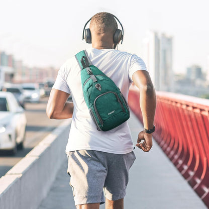 RFID Sling Bag Crossbody Backpack Small Chest Shoulder Bag Hiking Outdoor | Water-Resistant polyester Material, Size: 7.5 x 4 x 15 Inches, Travel, Sports, Reversible and Breathable Shoulder Strap