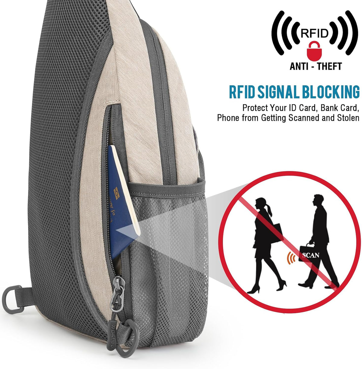 RFID Sling Bag Crossbody Backpack Small Chest Shoulder Bag Hiking Outdoor | Water-Resistant polyester Material, Size: 7.5 x 4 x 15 Inches, Travel, Sports, Reversible and Breathable Shoulder Strap