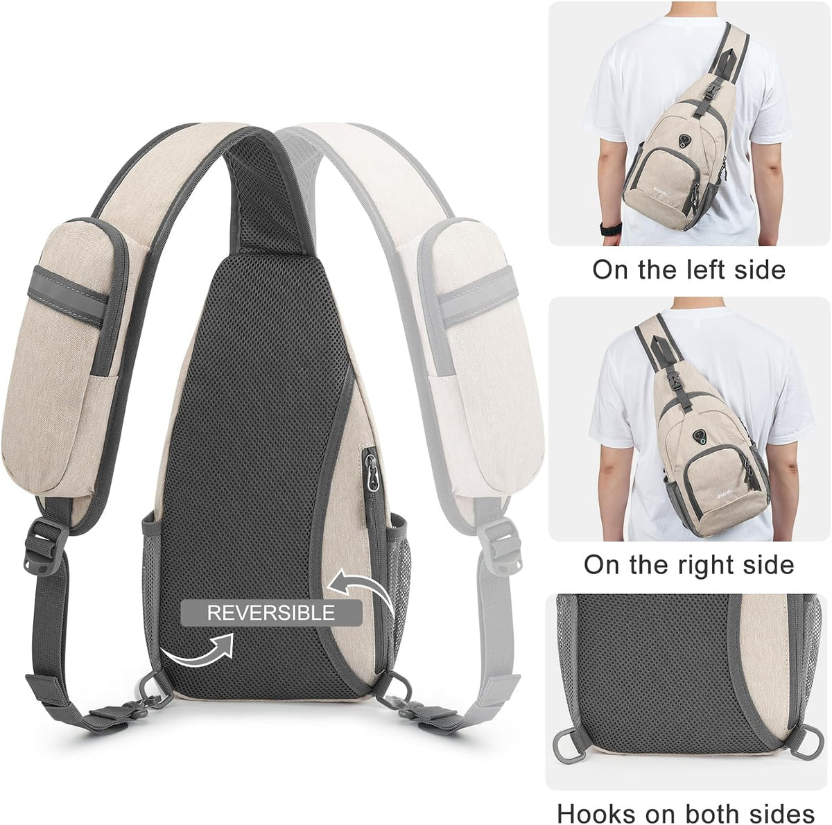 RFID Sling Bag Crossbody Backpack Small Chest Shoulder Bag Hiking Outdoor | Water-Resistant polyester Material, Size: 7.5 x 4 x 15 Inches, Travel, Sports, Reversible and Breathable Shoulder Strap