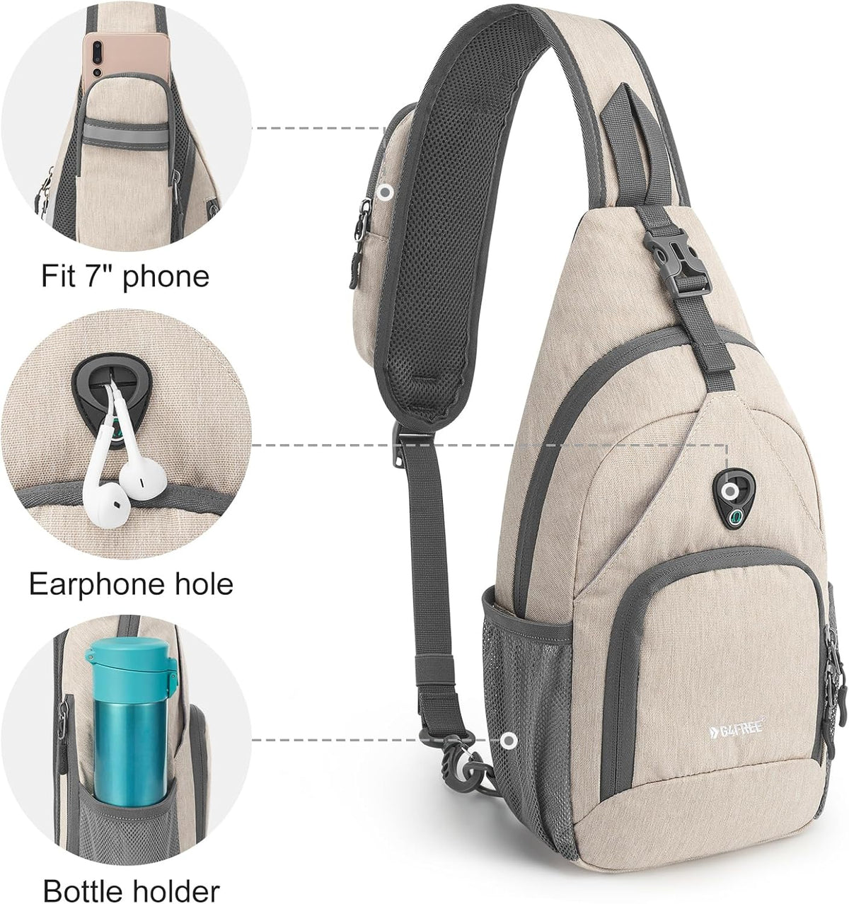 RFID Sling Bag Crossbody Backpack Small Chest Shoulder Bag Hiking Outdoor | Water-Resistant polyester Material, Size: 7.5 x 4 x 15 Inches, Travel, Sports, Reversible and Breathable Shoulder Strap