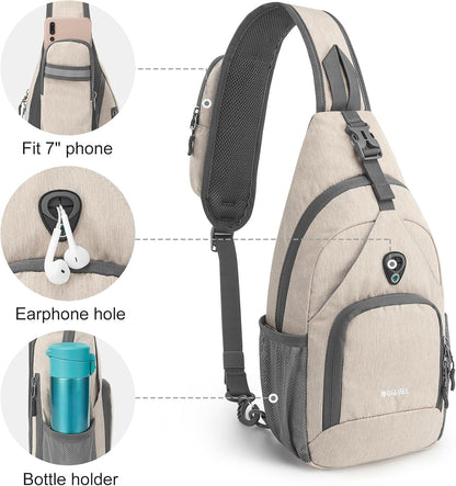 RFID Sling Bag Crossbody Backpack Small Chest Shoulder Bag Hiking Outdoor | Water-Resistant polyester Material, Size: 7.5 x 4 x 15 Inches, Travel, Sports, Reversible and Breathable Shoulder Strap