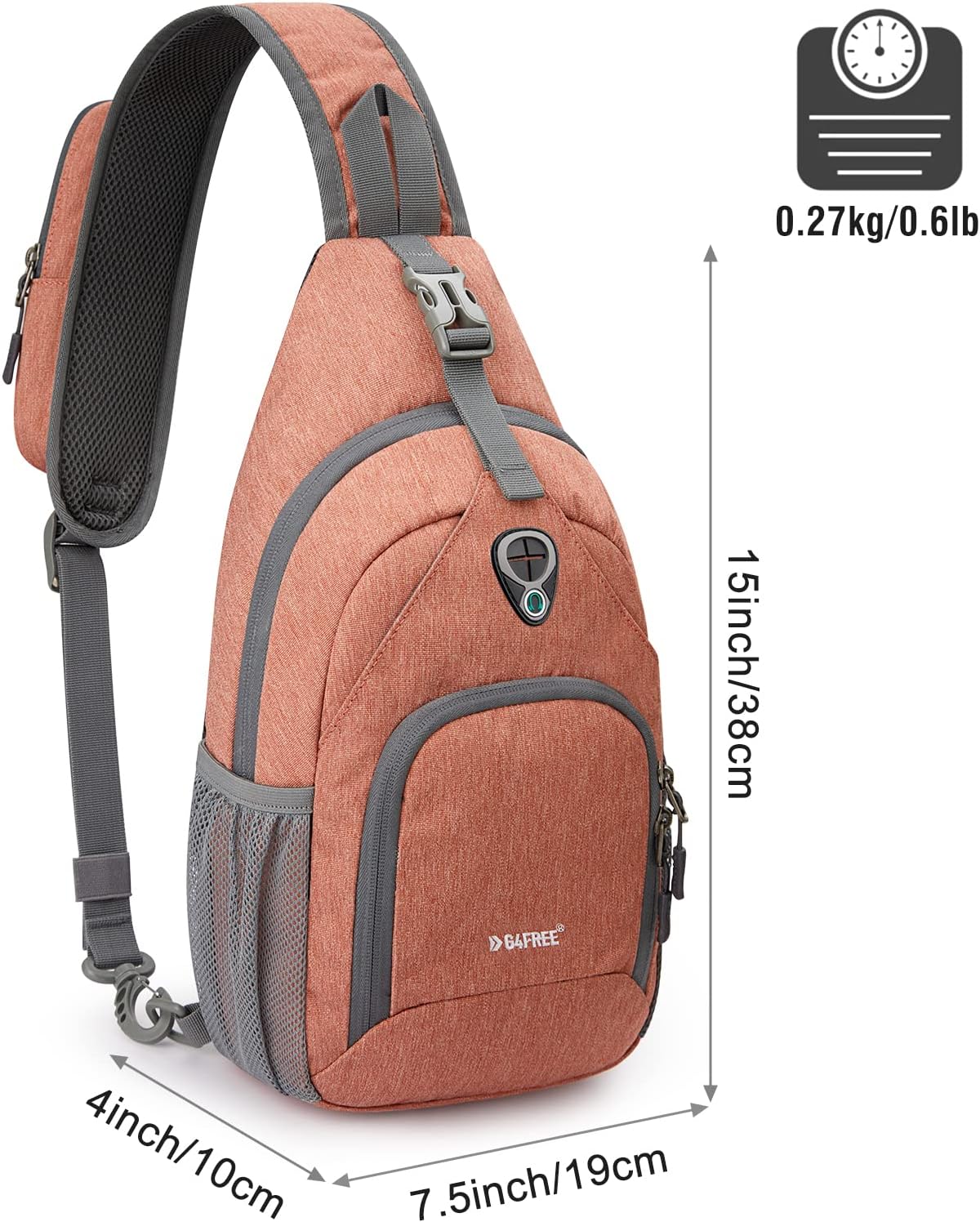 RFID Sling Bag Crossbody Backpack Small Chest Shoulder Bag Hiking Outdoor | Water-Resistant polyester Material, Size: 7.5 x 4 x 15 Inches, Travel, Sports, Reversible and Breathable Shoulder Strap