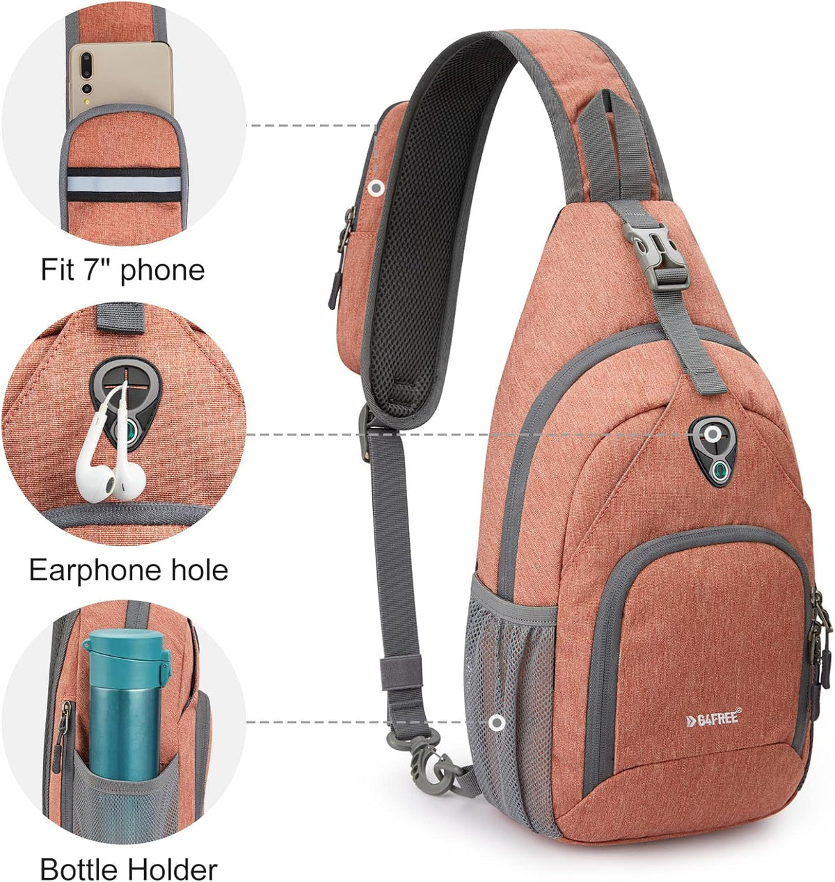 RFID Sling Bag Crossbody Backpack Small Chest Shoulder Bag Hiking Outdoor | Water-Resistant polyester Material, Size: 7.5 x 4 x 15 Inches, Travel, Sports, Reversible and Breathable Shoulder Strap