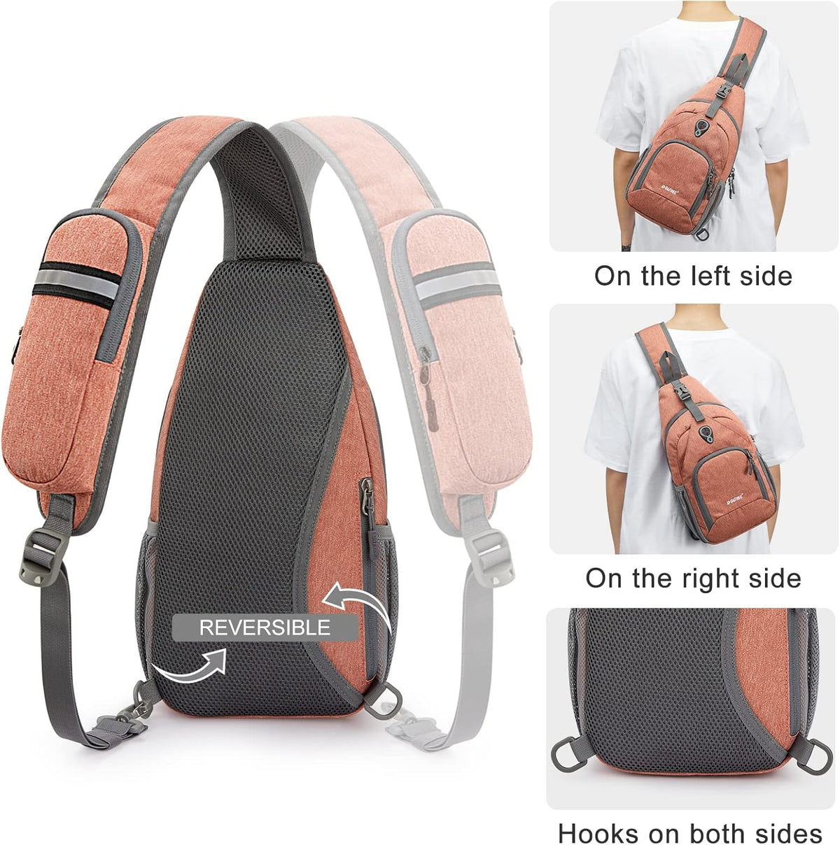 RFID Sling Bag Crossbody Backpack Small Chest Shoulder Bag Hiking Outdoor | Water-Resistant polyester Material, Size: 7.5 x 4 x 15 Inches, Travel, Sports, Reversible and Breathable Shoulder Strap