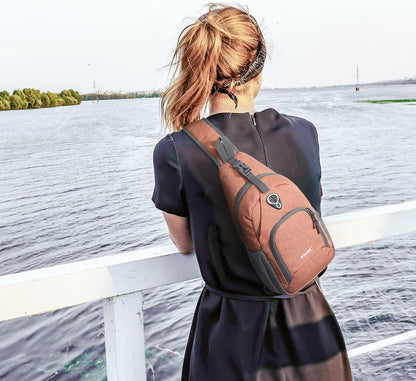 RFID Sling Bag Crossbody Backpack Small Chest Shoulder Bag Hiking Outdoor | Water-Resistant polyester Material, Size: 7.5 x 4 x 15 Inches, Travel, Sports, Reversible and Breathable Shoulder Strap